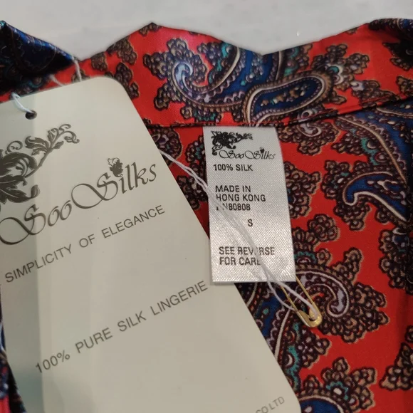 NWT 100% Silk Pajama Set- Long Sleeves + Pants | Vintage Asian Print PJ - Picture 4 of 8